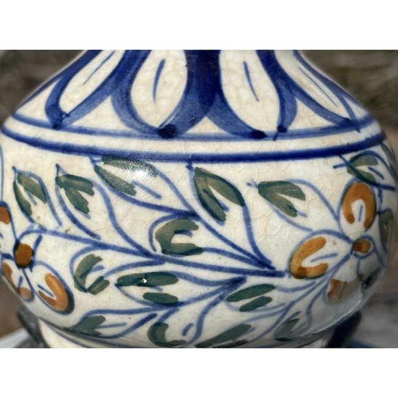 Antique Iznik Middle Eastern Pottery Glazed Faience Vase Cast Iron Loevsky Lamp - Picture 6 of 16